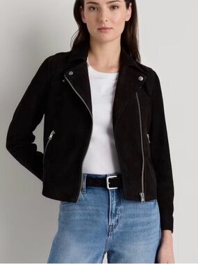 Quince Suede Biker Jacket Charcoal Black  100% Goat Leather M